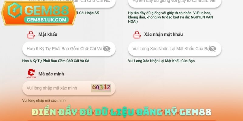 Điền đầy đủ, chính xác dữ liệu đăng ký GEM88