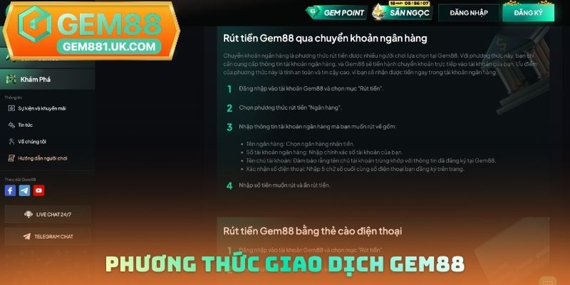 Phương thức giao dịch Gem88